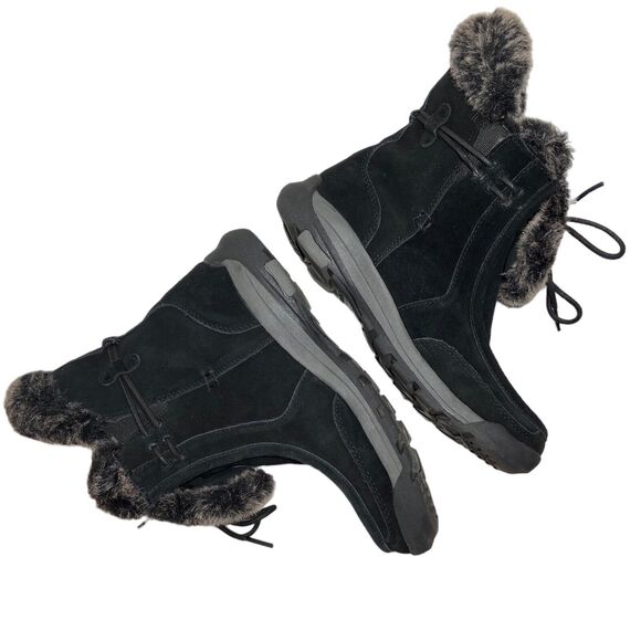 Lands End Women's Black Suede Winter Boots Size 7 B Faux Fur Trim Cold Weather - Picture 8 of 12